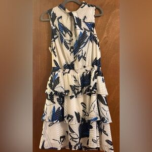Julia Jordan Blue and White Leaf Print Dress
